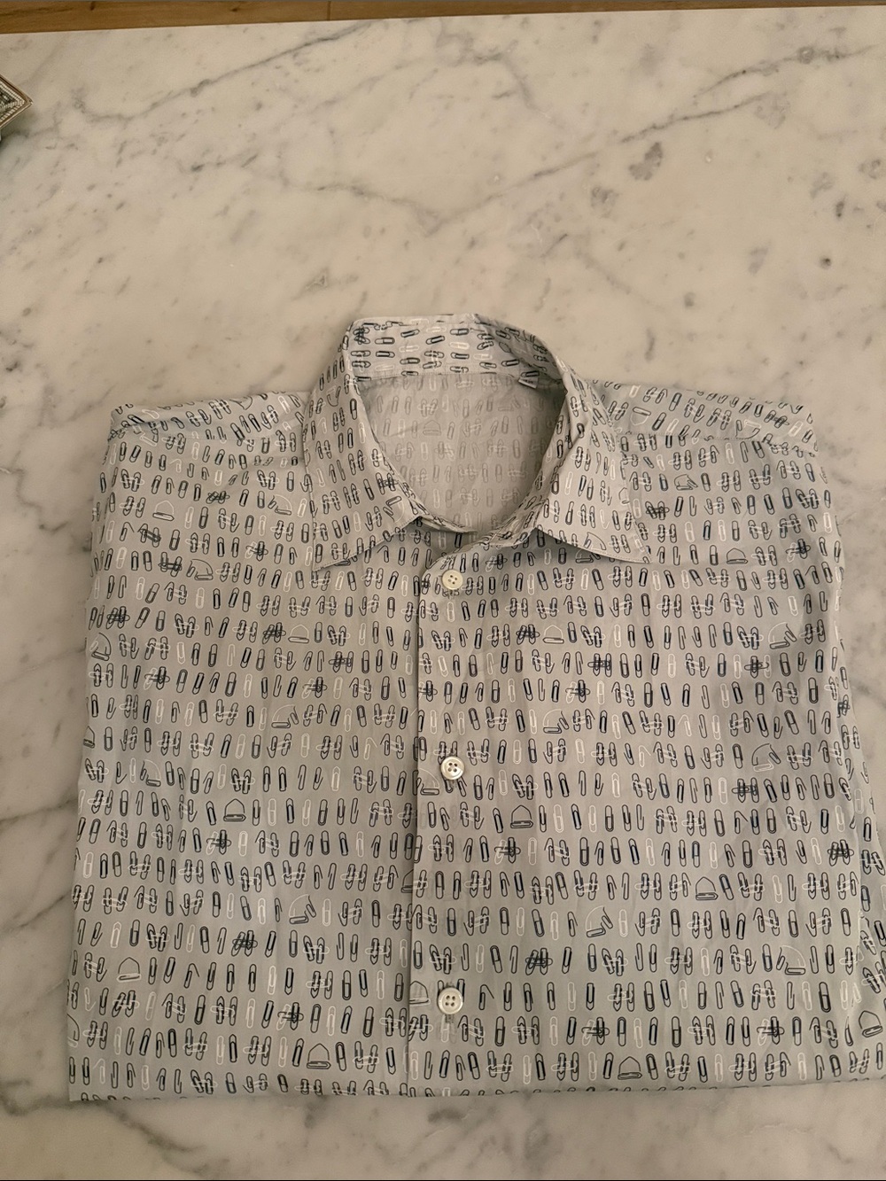 Hermes White Shirt with Navy Microprint